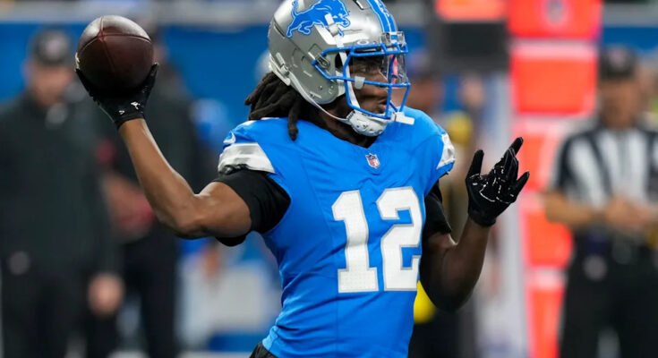 Archivo: el Quarterrier de Detroit Lions, Teddy Bridgewater (12), lanza contra los comandantes de Washington durante la primera mitad de un partido de los clasificatorios de fútbol de la NFL el sábado 18 de enero de 2025 en Detroit. (AP Photo / Seth Wenig, archivo)
