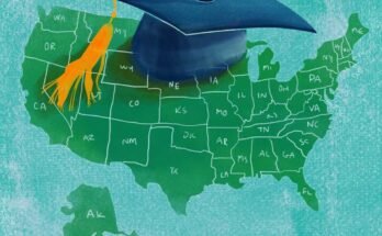 Un mapa de los Estados Unidos con un techo de graduación.